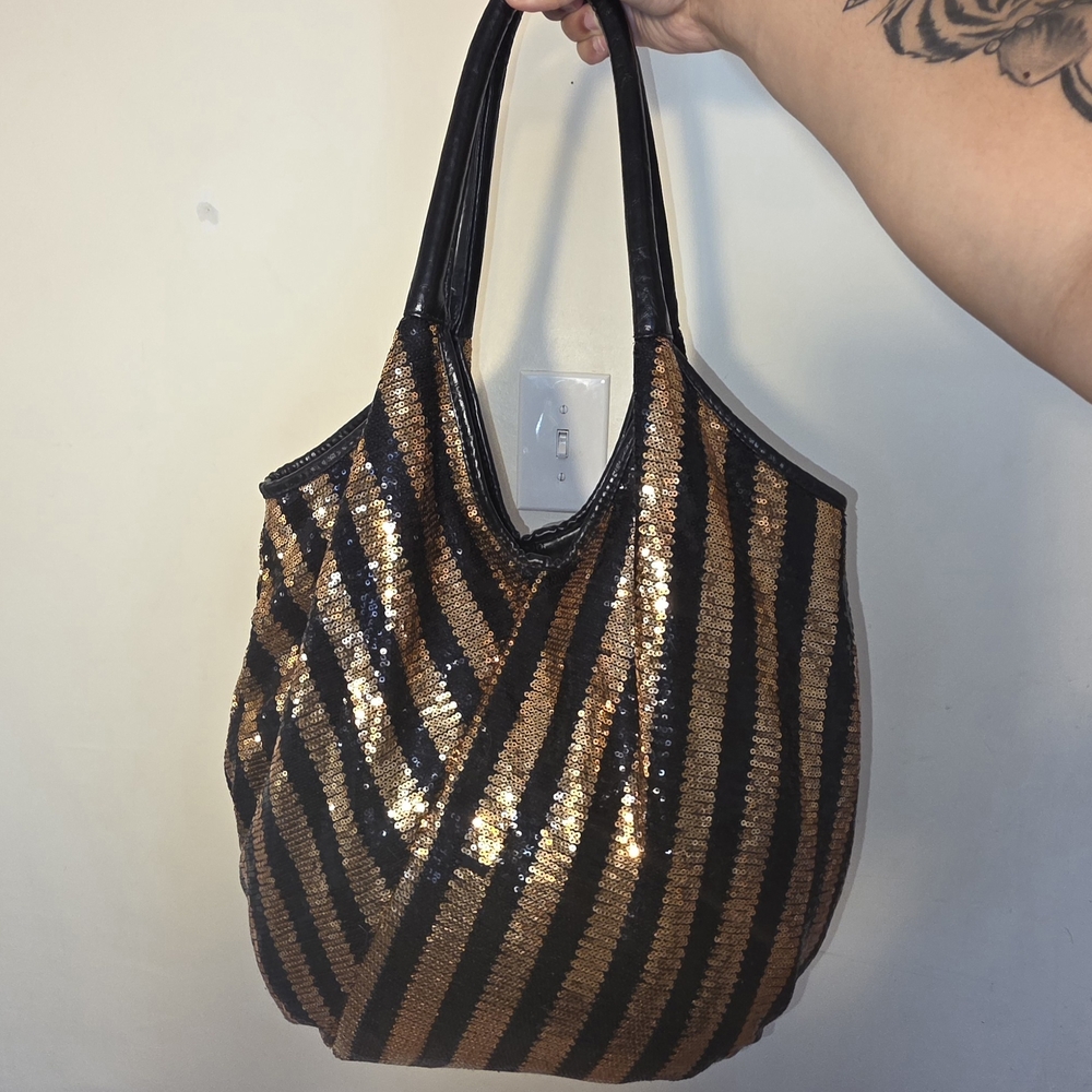 ☆Charming Charlie Black and Gold Sequin Tote Bag☆